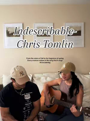 A cover image shows two people with a bedroom setting. The person on the left is a male wearing a black t-shirt and a baseball cap. The other person is a female who is holding and playing a guitar, wearing a tank top and a baseball cap. The hook text at the top of the image in white text with a black outline. There are three framed images behind the people.