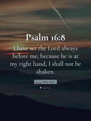 The cover image shows a serene landscape with a sunset or sunrise in the background. Overlayed on top is a quote from Psalms, a section of the Bible, along with the "Daily Faith" app logo and the App Store logo.