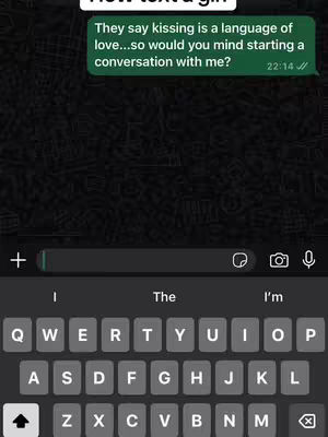 A smartphone interface displaying a mock text message conversation, with a text bubble from one user asking another if they would mind starting a conversation. Below is a keyboard.
