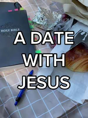 The cover image shows a picnic setting with a Bible, a pen, a croissant, and foil-wrapped food. Text overlays read 'A DATE WITH JESUS'.