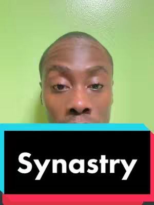 The cover image features a close-up of a Black man's face against a light green background. A rectangular banner with the word "Synastry" in white text, set against a black background, covers the bottom half of the frame, with a bright red border at the bottom. The man looks directly at the camera with a neutral expression. The overall composition is straightforward, with a focus on the man's face.