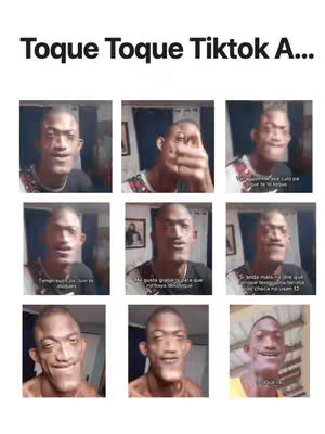 The cover image shows a grid of nine pictures of a man with humorous expressions. The top text reads, 'Toque Toque TikTok A...' which is partially cut off. The images each capture different, exaggerated facial expressions.