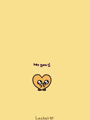 The image features a minimalist design on a yellow background. In the center is a cartoon heart character, colored orange-yellow, with a shy expression. Above the heart, the phrase "hey you" is written in a small, casual font. At the bottom, the word "Locket" and a small heart icon are present. The layout is simple and inviting.