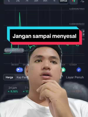 A man in a white shirt is holding his hand near his chin, looking at the camera. Behind him is a chart showing fluctuating green lines. The overlay text is in a black box with blue and red backgrounds.
