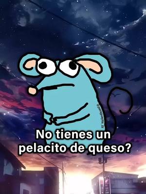 The image features a blue mouse-like cartoon character with a confused expression standing in front of a blurred cityscape and a dark, starry sky.