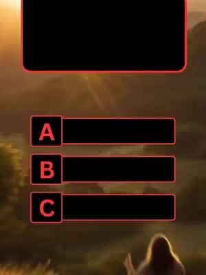 The image shows a quiz interface with the background of a sunset. The interface has a question box at the top and three answer options marked A, B, and C. A blurry silhouette of a person in a wide open area appears at the bottom.