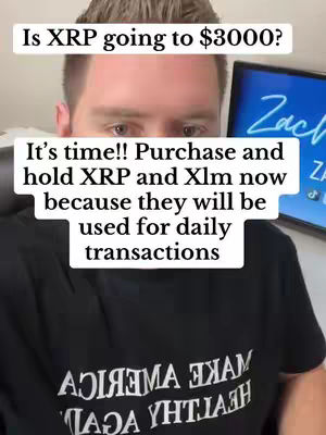 A man is in a selfie video, looking at the camera with a serious expression. Text overlays on the screen reference XRP and XLM cryptocurrency, alongside price predictions and financial advice.