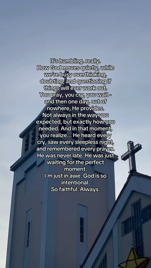 The image shows a church with a cross on top, a cross on the right, and text overlayed on an image of a church's exterior. The church appears to be a light beige color.