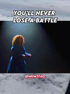 The cover image shows a woman with curly hair standing in a spotlight. Above her, the text 'YOU'LL NEVER LOSE A BATTLE' appears across the top, in an impactful font and layout. Her dress is dark blue and the lighting creates an intense and inspirational atmosphere.
