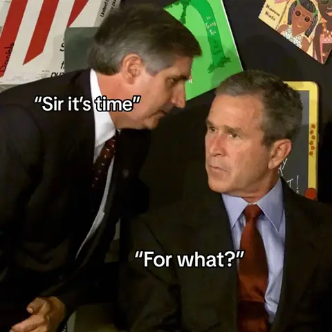 The image shows two men in suits, the foreground man is looking at the other man with a questioning look. White text bubbles contains the phrases. The background behind the men has a green sign with text on it and other papered elements.