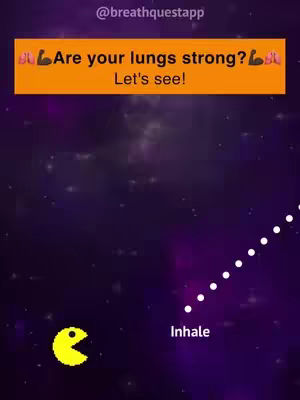 An animated image featuring a yellow Pac-Man character on the left side, seemingly moving towards a series of white dots forming a diagonal line on the right. The background is a gradient of purple hues, with faint star-like particles scattered throughout. An orange rectangle houses white text at the top, and white text at the bottom.