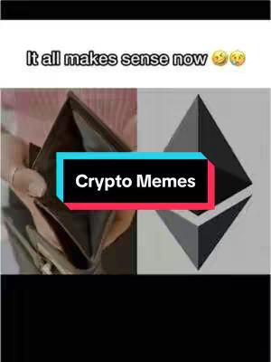The image is split into two halves. The left side shows a hand holding an empty wallet, with a pinkish-red shirt visible in the background. The right side displays the Ethereum logo, a geometric shape. A black rectangle with 'Crypto Memes' in white text overlaid.