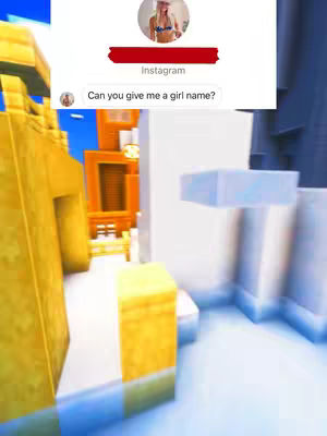 The cover image shows a screenshot of a simulated Instagram post. A profile picture of a woman in a bikini is in the top section. Below, the Instagram interface displays a message bubble with the text 'Can you give me a girl name?' The background is a Minecraft-like environment.