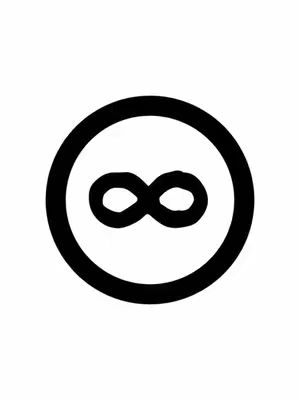 The cover image displays a large, black circle centered on a stark white background. Inside the circle, there's a black infinity symbol. The overall composition is minimalist and clean, with high contrast.