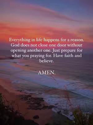 An inspirational image with a scenic backdrop of an ocean meeting the horizon at sunset. Text in white overlay with a message of faith and belief.