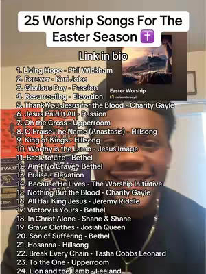 A selfie-style image featuring a young Black man smiling and looking at the camera, with a list of songs about worship and the easter season in the background.
