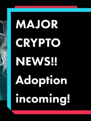 The cover image features a black background with a vertical rectangular shape in the middle that contains white text. A turquoise rectangle is on the left and top edge, and a red rectangle at the bottom. The text reads, \"MAJOR CRYPTO NEWS!! Adoption incoming!\"