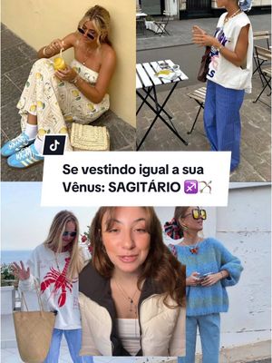 The cover image is a split composition featuring a central text overlay and various fashion-focused photos. The central text is white, overlaying a collection of related images arranged in a grid. The background image is a collage of four images with the creator at the center. The images present various outfits, with the focus on the concept of dressing according to the astrological sign Sagittarius. The color palette is a mix of warm and cool tones, suitable for an aesthetic presentation.