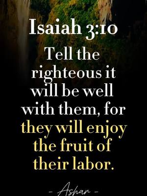 The image is a graphic with a black background. White text is overlaid, presenting a Bible verse with an image of a waterfall peeking from the top left corner. The layout is simple, with text centered vertically and well-spaced. The color palette is minimal, with white text, and secondary color is light yellow indicating emphasis along with the nature-like background.