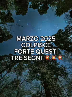 A low-angle shot looking up through a canopy of trees towards a starry night sky. White text overlays the image, giving the date and a message about three zodiac signs.
