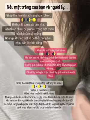 The image shows a close-up view of a person holding a smartphone, with a screen displaying various text blocks. The text appears to be related to astrology or compatibility, discussing different scenarios of relationships based on the astrological moon signs. The background is blurred, possibly suggesting the person is indoors.