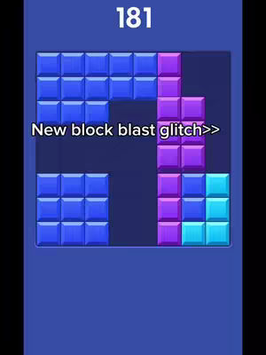 The cover image shows a screenshot of a puzzle game, Block Blast, with colorful blocks arranged on a dark blue background. The game interface includes a number at the top and the playing grid with various block formations. A text overlay indicates a game glitch.