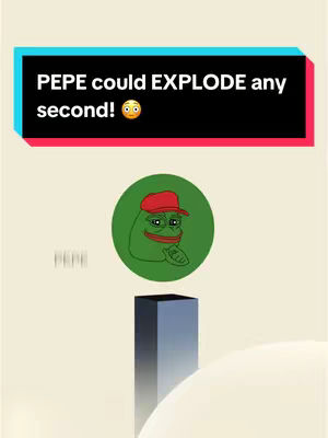 The image features a cartoon of the Pepe the Frog meme character inside a green circle, wearing a red hat. Above it, a black bar contains white text that reads, "PEPE could EXPLODE any second!" Below Pepe is a gray pillar, placed on a softly colored background.