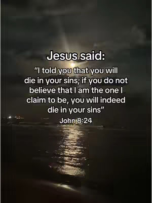 A night scene featuring a body of water reflecting light, possibly the ocean or a large lake, with a dark sky above. Overlaid text in a clean, white font quotes a Bible verse about salvation through Jesus.