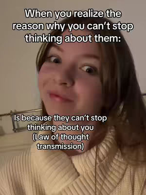 A young woman with fair skin and light brown hair is centered in the frame, with text overlayed above and below her. She is wearing a white turtleneck sweater and has a slightly amused or knowing expression with raised eyebrows and a subtle smile. The background is blurred, suggesting an indoor setting.