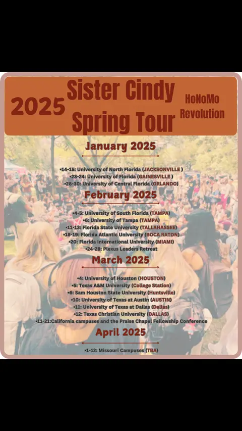 The cover image is a vertical layout featuring a schedule. In the background, a crowd of people is slightly visible with individuals in the foreground. There is a rectangular element toward the top. The design features text with dates and event details. The color scheme is a mix of orange, and shades of white.