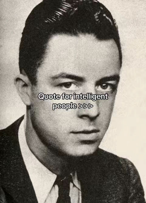 A black and white headshot features a man in a suit with a serious expression. Overlayed on the image is a text hook.