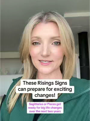 A woman with blonde hair and fair skin smiles toward the camera, framed from the chest up. She wears a green zip-up top. Text overlays are present, including a headline and a smaller subtitle, against a neutral background.
