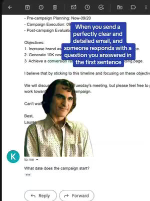 The image shows a mock email on a phone screen. A text overlay in a box is displayed in the image and features text on top of an image of the Joker from the movie.