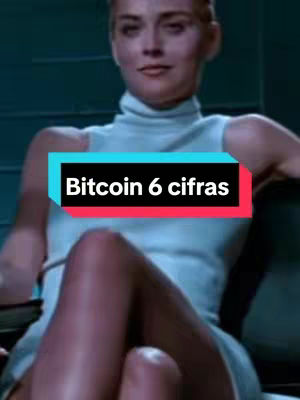 The image shows a woman, seated, and the overlay text: Bitcoin 6 cifras.