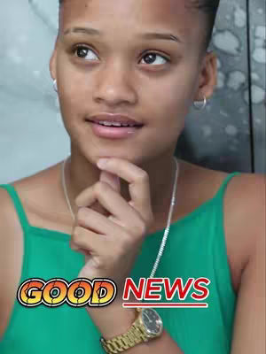 The cover image features a close-up of a woman with short hair, wearing a green tank top and a gold wristwatch. She is holding her hand near her chin, wearing hoop earrings and a necklace. The words "GOOD NEWS" are overlaid across the bottom in a stylized, colorful font.