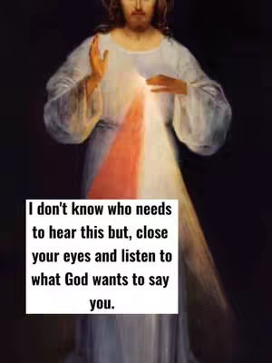 The image features a painting of Jesus Christ with a white robe and a red and gold light emanating from his chest. A white rectangular box with black text overlays the image, containing a message.