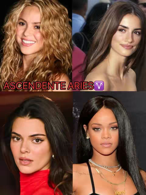 A split-screen image featuring four celebrity portraits. The top left shows Shakira. The top right has Penélope Cruz. The bottom left features Kendall Jenner, and the bottom right shows Rihanna. Text overlays are added to the bottom left.