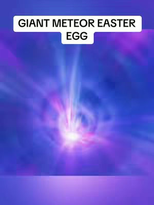 The image features a vibrant, abstract background with a central burst of light in shades of white, pink, and purple, radiating outwards. Above this, a white rectangular banner clearly states 'GIANT METEOR EASTER EGG'. The overall composition creates a dynamic and visually appealing design.