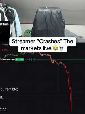 The cover image shows a streamer's scene with a stock chart overlaid. The text overlay says 'Streamer "Crashes" The markets live' with emojis. The background hints at a room setting.