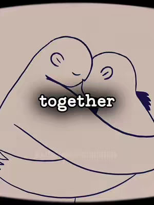 A softly lit, minimalist drawing of two abstract figures embracing. They're depicted with simple, rounded shapes and connected in a close hug, set against a pale background. The word 'together' is overlaid in a clean, rounded font.
