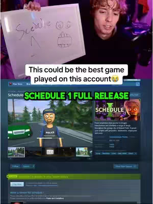 A split-screen cover image. The top half shows a person holding a whiteboard with drawings and text. The bottom half displays a screenshot of a video game interface. The man is looking at the camera. The game interface includes a cartoon character in a police uniform.