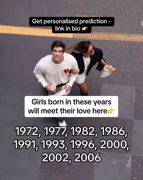 The cover image shows two casually dressed young people, a woman and a man, walking on a gray surface while holding cups in their hands. The man is in the foreground sticking out his tongue, and the woman is behind him. Added text overlays include a title in a black box with a yellow arrow and a second text overlay with a list of years. The overall composition is a high-angle shot with an urban or street setting.