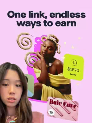 The cover image features a split screen. On one side, a young Asian woman is looking at the camera. On the other side is a screenshot featuring an African-American woman in an off-the-shoulder yellow dress and golden headpiece. The background is light pink, and there is text that reads: “One link, endless ways to earn”.