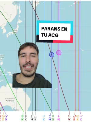 The cover image features a world map background with lines and symbols overlayed. A man's face, in a selfie style, is superimposed on the left side. A rectangular text overlay in blue and red states: 'PARANS EN TU ACG'.