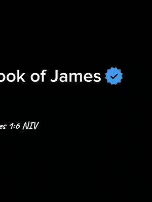 The image features a stark black background. In the center, it reads "The book of James" in white, sans-serif font. Adjacent to the text is a blue checkmark icon. Below this, in a smaller, italicized white font, is "James 1:6 NIV". The composition is simple and centered, creating a direct and focused visual.