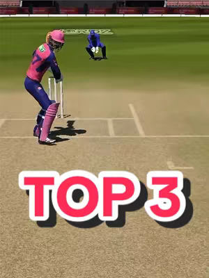 The cover image showcases a rendered scene from a cricket video game. The foreground features a cricket batswoman in pink and blue attire, positioned as if ready to bat. In the background, another player is visible in blue; the field is typical of a cricket stadium.