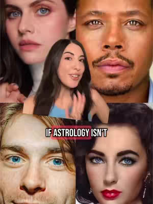 The image is a collage featuring five cropped headshots. In the center is a woman with dark hair and a light blue top; she is the presumed creator. Above her, aligned horizontally, are two women, one with fair skin and light eyes, the other a man with a dark complexion. Below, also horizontally aligned, are two additional headshots: one of a man with blond hair and blue eyes, and the other of a woman with dark hair and red lipstick. Overlaying this collage is the text "IF ASTROLOGY ISN'T" in a red, rectangular box.