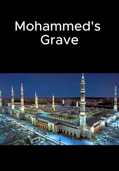 The cover image shows a night view of a large mosque complex, illuminated with lights. Several tall minarets punctuate the skyline, and the photograph has a dark blue sky background. The caption text "Mohammed's Grave" appears at the top.