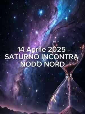 The image features a stylized cosmic scene with an hourglass in the foreground. The background showcases nebulae in shades of blue, purple, and pink, with scattered stars. The hourglass is partially filled with a dark substance, possibly representing sand. White text overlays the image, providing the date and a description related to astrology. The overall composition is a blend of celestial beauty and symbolic concepts of time.