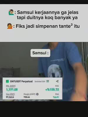 The image shows a person appearing to use a crypto trading app. The background is blurry but suggests an indoor setting. Overlayed on the image are chat bubbles with texts implying the person in the video has a 'sugar mama'. The app shows profit made from the crypto. The layout is designed to make the content engaging.